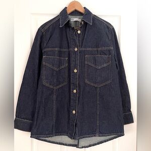 NWT Zara Dark Denim Button-Up Shirt Jacket Size S